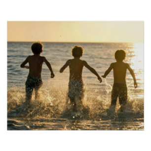 Boys Running into an Ocean Poster