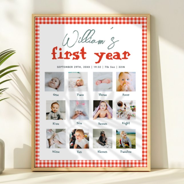 Boys Rustic Farm First Year Birthday Photo Collage Poster (Creator Uploaded)
