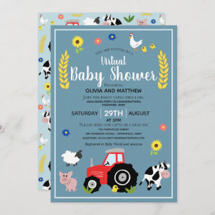 Boys Rustic Farm Tractor Virtual Baby Shower Invitation