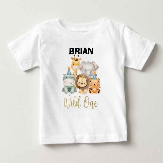 Boy's Safari Animal Wild One Birthday Shirt (Front)