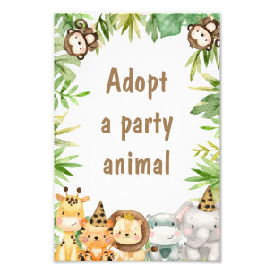 Boys Safari Animals Adopt A Party Animal Sign