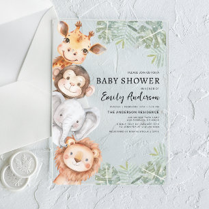 Boys Safari Animals Baby Shower Acrylic Invitations