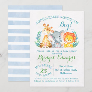 Boy's Safari Animals Baby Shower Invitation