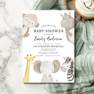 Boys Safari Animals Baby Shower Invitation