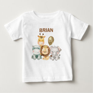 Boy's Safari Animals Balloon Birthday Shirt