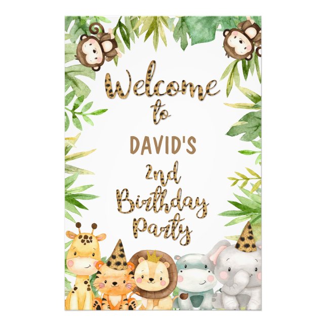 Boys Safari Animals Birthday Welcome Sign (Front)