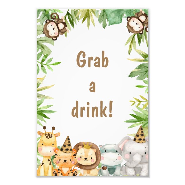 Boys Safari Animals Grab A Drink Sign (Front)