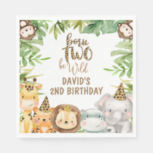 Boys Safari Animals Two Wild Birthday Large Napkin