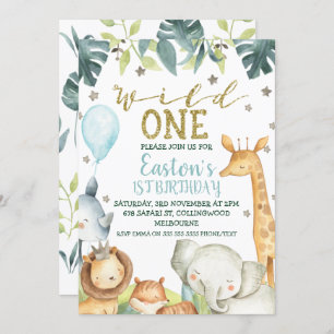 Boy's Safari Wild One First Birthday Invitation