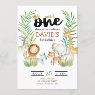 Boys Safari Wild One Jungle Birthday Invitation