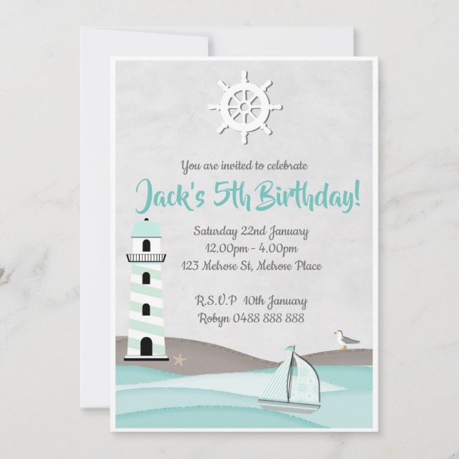Boys Sail Invitation Boat Birthday party invite! (Front)