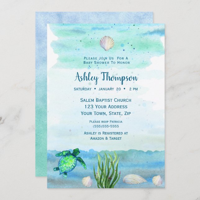 Boys Sea Turtle Baby Shower Invitation (Front/Back)