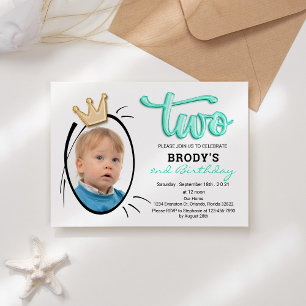 Boys Second Birthday Party Minimalist Prince Photo Invitation
