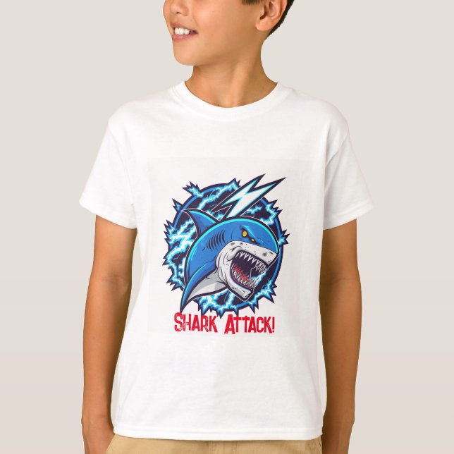 Boy's Shark Attack Cotton T-Shirt | Kid's Clothes (Front)