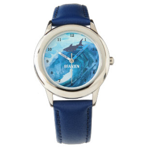 Boys Shark Ocean Fish Cute Modern Blue Kids Watch