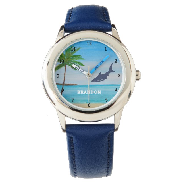 Boys Shark Ocean Fish Cute Tropical Blue Kids  Watch (Front)