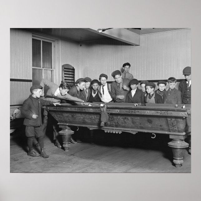 Boys Shooting Pool, 1909. Vintage Photo Poster (Front)