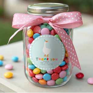 Boys Silly Goose Blue Farm Birthday Gingham Favour Classic Round Sticker