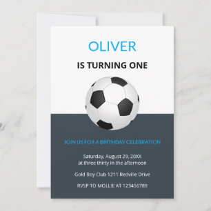 Boys Simple Blue Soccer Kids First Birthday Invitation