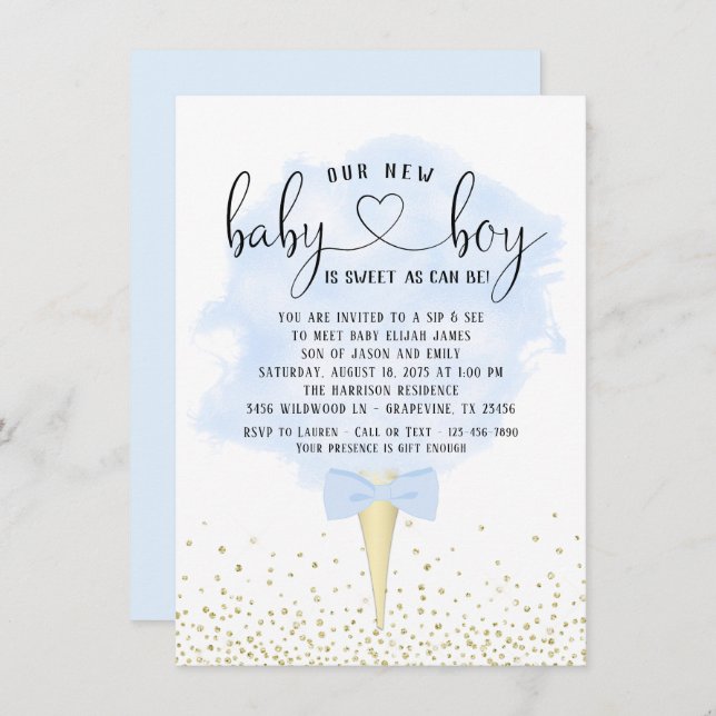 Boys Sip See Cotton Candy Baby Shower Invitation (Front/Back)