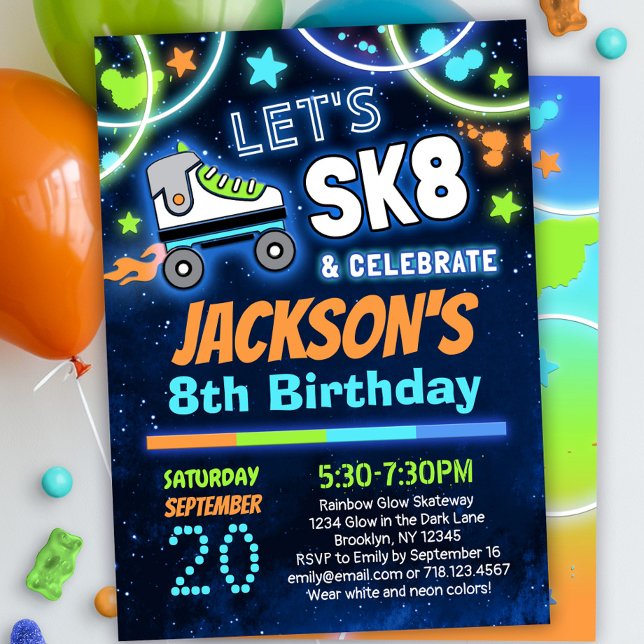 Boys SK8 & Celebrate Roller Skating Birthday Party Invitation (Creator Uploaded)