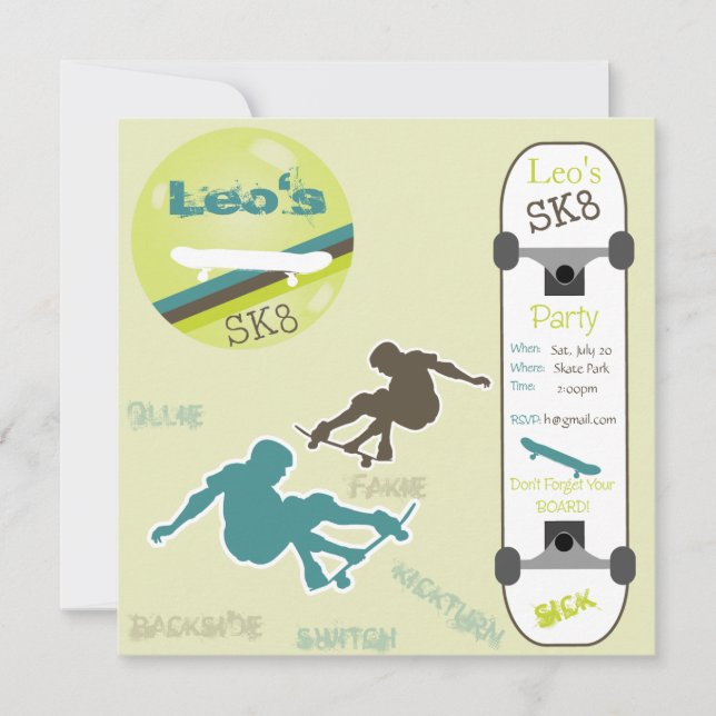 Boys Skateboard Party Invitation (Front)