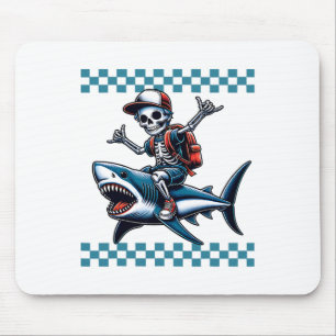Boys Skeleton Riding A Shark Back To School  Mouse Pad