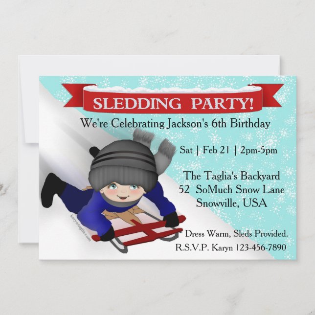 Boy's Sledding Party Invitations (Front)
