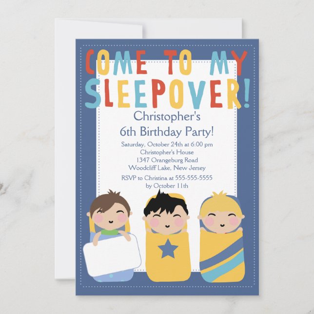 BOYS Sleepover Birthday Party Inviation Invitation (Front)