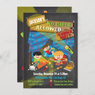 Boys Sleepover Slumber Party invitations