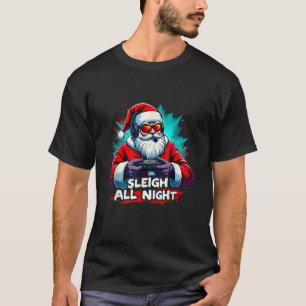 Boys Sleigh All Night Video Game Christmas Xmas Sa T-Shirt