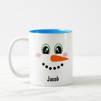 Boys Snowman Face Personalized Two-Tone Coffee Mug