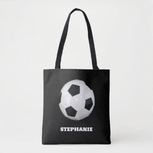 Boys Soccer Ball Black Stylish Custom Name Kids Tote Bag