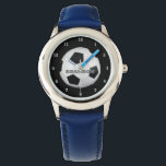 Boys Soccer Ball Black Stylish Custom Name Kids Watch<br><div class="desc">Soccer ball watch for kids. Custom,  Kids,  Name,  steel black leather boys watch. Personalise it with your child's name.</div>