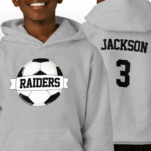 Boys' Soccer Custom Team & Player Name & Number (Soccer team hoodie with personalized soccer team name, player name and player jersey number.)