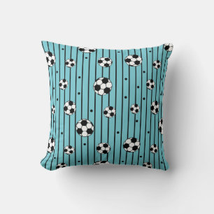 Boys Soccer Football Balls Black and Blue Stripes Cushion