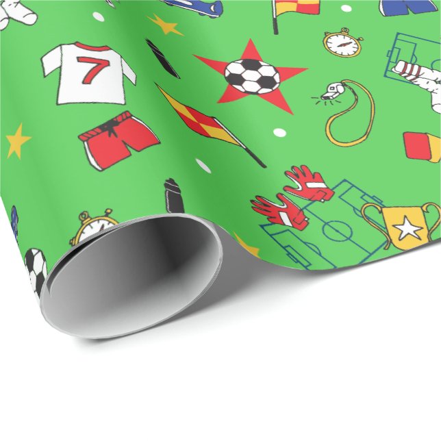 Boys Soccer Football Balls Shirts and Boots Design Wrapping Paper (Roll Corner)