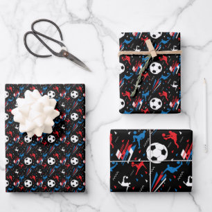 Boys Soccer Player - Red White Blue Freestyle Wrapping Paper Sheet