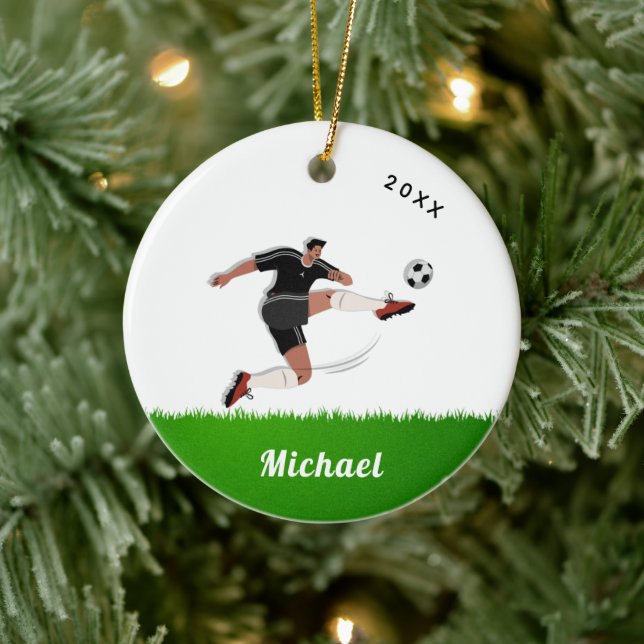Boy's Soccer Player's Name & Year Athlete Sports   Ceramic Ornament (Tree)