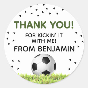 Boys Soccer Sports Thank You Kids Birthday Favour  Classic Round Sticker