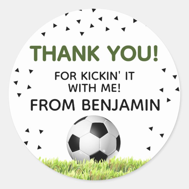 Boys Soccer Sports Thank You Kids Birthday Favour  Classic Round Sticker (Front)