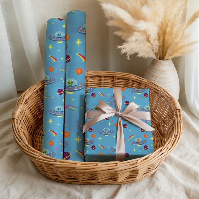 Boys Space Alien Out Of This World Birthday Wrapping Paper (Creator Uploaded)