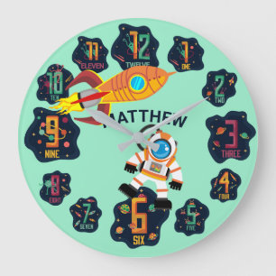 Boys Space Astronaut Rocket Planets Aliens Wall Large Clock