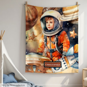 Boys Space Blanket Personalised Astronaut Galaxy 
