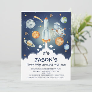 Boys Space First Trip Around the Sun Birthday  Invitation