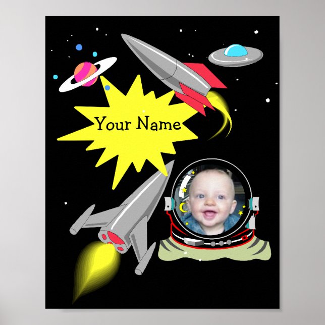 Boy's Space Rocket Photo Frame  Poster Print Decor (Front)