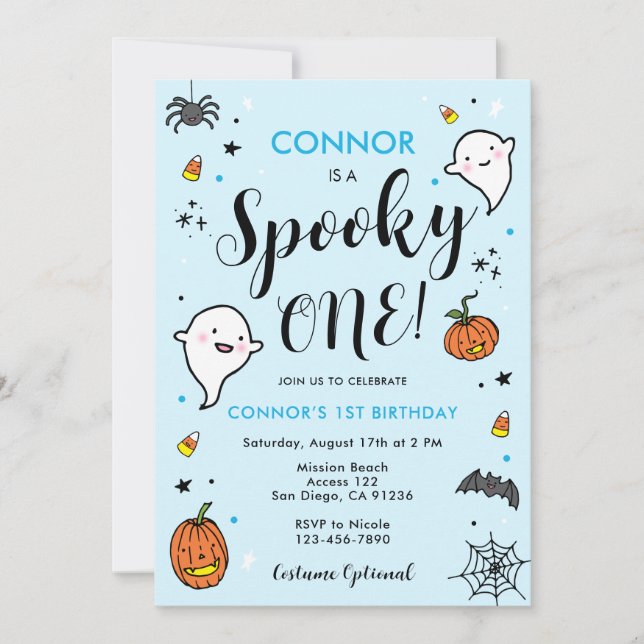 Boys Spooky One Halloween 1st Birthday Invitation (Front)