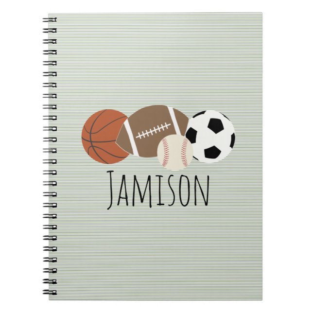 Boys Sports Green Stripe  Notebook (Front)