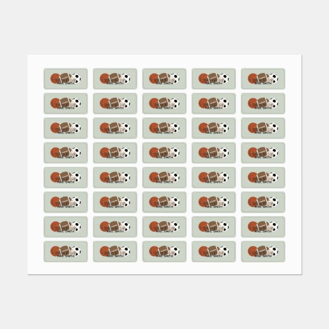 Boys Sports Green Stripe Waterproof Labels (Sheet)