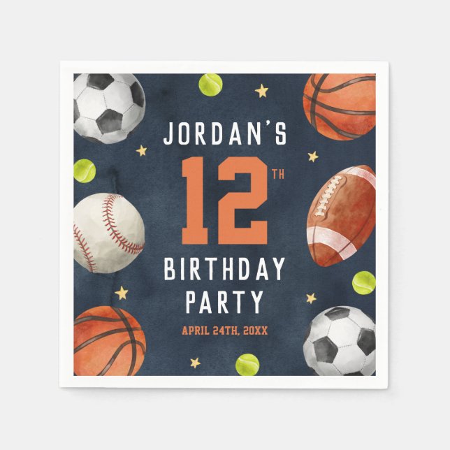 Boys Sports Navy Birthday Napkin (Front)
